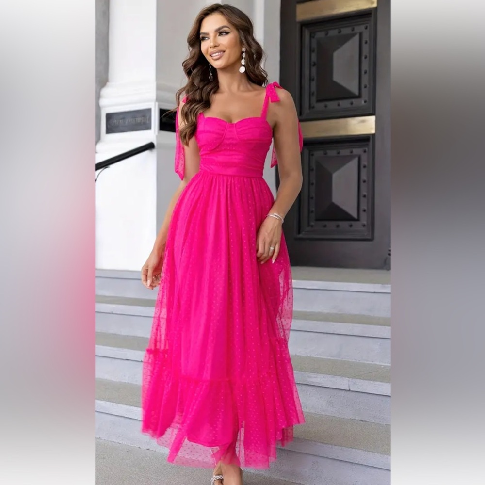 Fuchsia Hot Pink Tulle Polka Dot Maxi Size Medium/Large